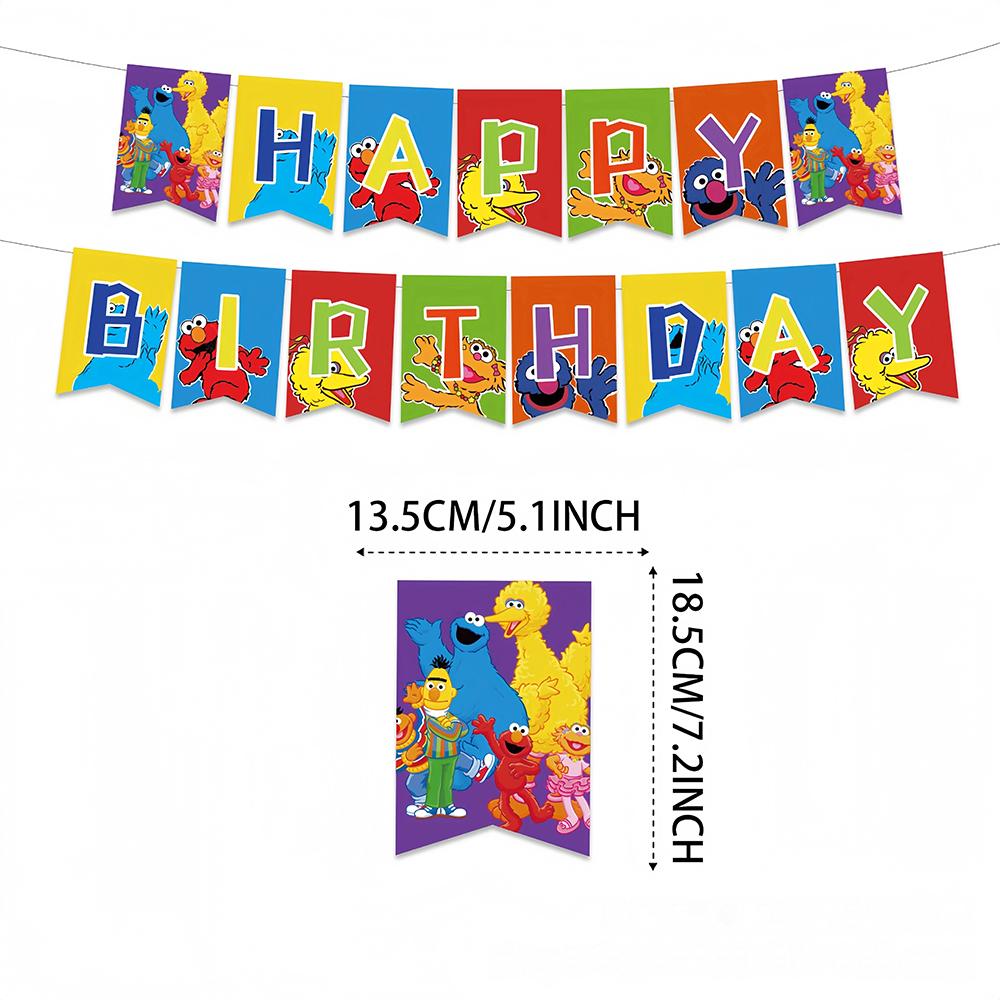 New Sesame Birthday Party Decorations Cartoon Street Balloons Plates Tablecloth Cups Tableware Set for Baby Shower Party Favors 5