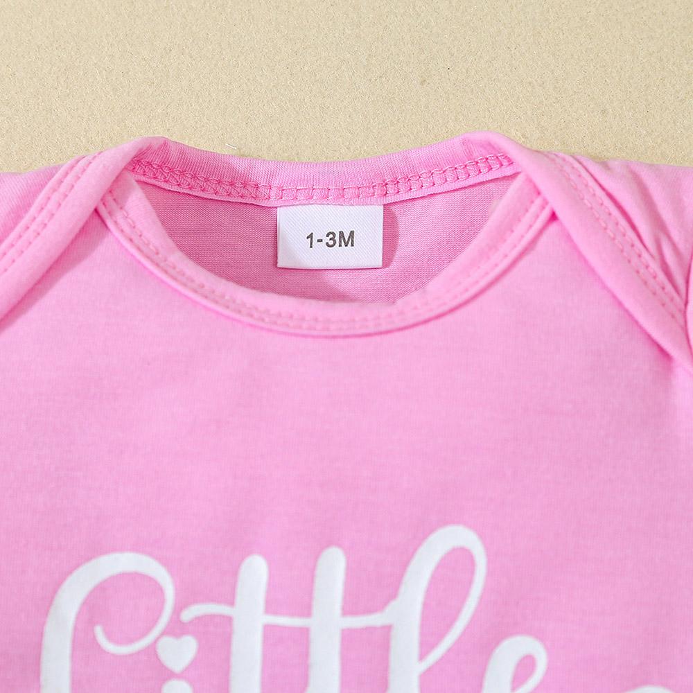 1-18 месяцев Девочка комбинезон с короткими рукавами и монограммой с бантом напечатанные брюки и повязка на голову розовый костюм