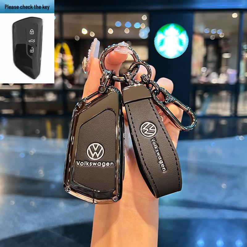 Чехол для ключей Volkswagen для Teramont, ID3, Tayron, ID4, Golf 8, Lamando - Металлическая и кожаная оболочка.