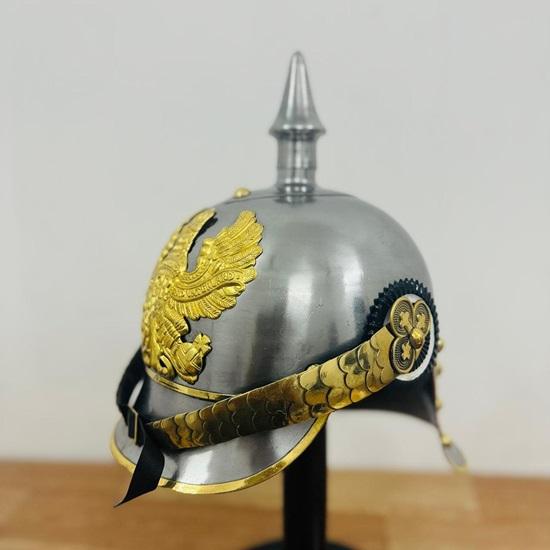 Pickelhaube Officer Helmet With Wooden Stand