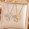 Women's Korean Style Rose Pendant Necklace with Zirconia Inlay, High-End Titanium Steel Clavicle Chain