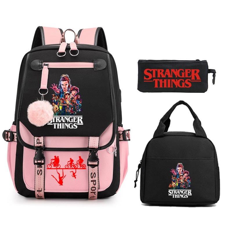 Модный Детский Рюкзак Stranger Things Комбинация Три Предмета Универсальный Для Мальчиков и Девочек Студенческая Школьная Сумка