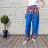 Hippie Chic, Lounge Pants, Flower Print, One Size with Drawstring, Unisex Model. Blue.