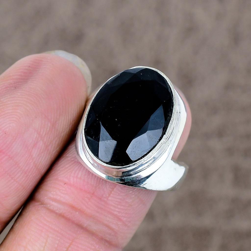 Black Spinel Genstone Handmade 925 Sterling Silver Jewelry Ring Size 8 KKG-528