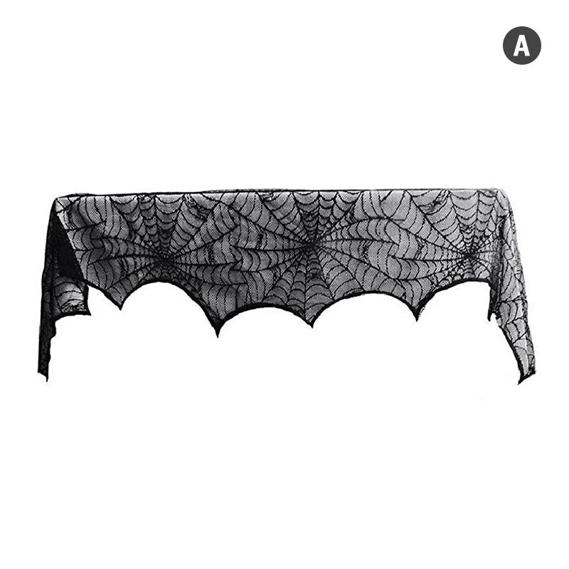 2025 Halloween Decoration Lace Spider Web Skeleton Skull Tablecloth Black Fireplace Mantel Scarf Event Party Supplies
