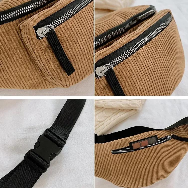 Corduroy Waist Bag Designer Zipper Chest Bag Sport Travel Girl Waist Belt Bags Fashion Phone Waist Pack for Women