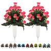 2 Pcs Artificial Cemetery Flowers Outdoor Gravestone Faux Rose Flower with Vase Graveyard Memorial Bouquet for Cemetery Headstones Decoration