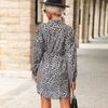 Fashion Women's Spring and Autumn Leopard Print Lapel Shirt Long Sleeve Dress