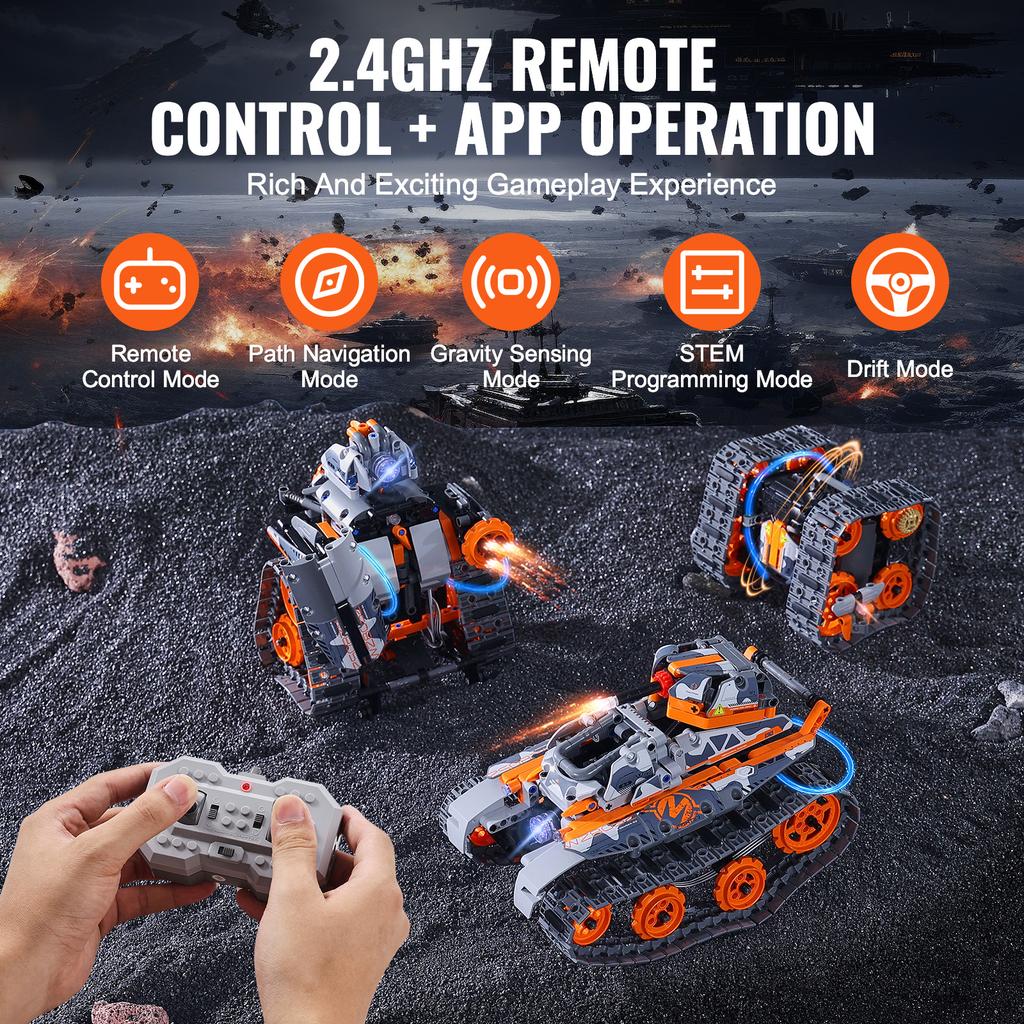 SucceBuy  5-in-1 RC Technical Car APP Controlled 554pcs Blocks STEM Toys Car/Robot/Tank/Snowplow Building Set for Kids Gifts
