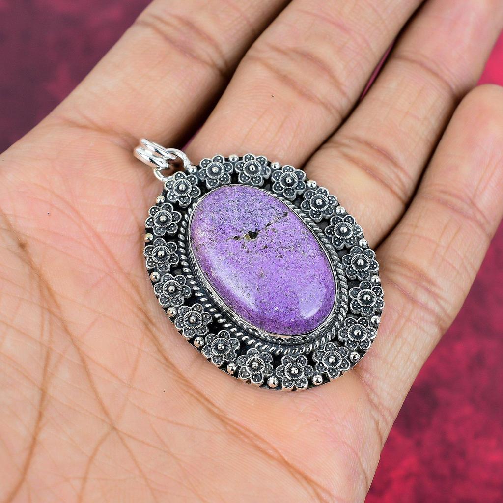 Подвеска из пурпурита, ювелирное изделие из цельного серебра 925 пробы, подвеска с драгоценным камнем, подарок для нее, изящное ювелирное украшение ручной работы