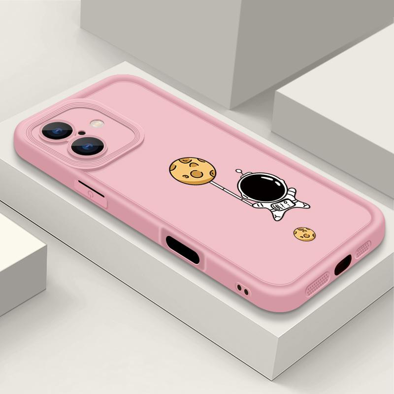 Простой матовый противоударный чехол для телефона с рисунком лунного астронавта для iPhone 16 Pro Max 15 Pro 14 13 12 11 XS XR 8 7, защита линз, мягкий бампер из ТПУ