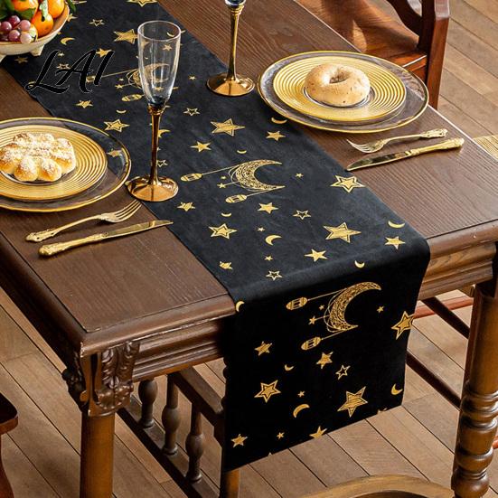 Modern Table Dressing Eid Mubarak Runner Ramadan Gold Moon Stars Tablecloth Islamic Happy Party Decorations Holiday Rectangular Cloth for