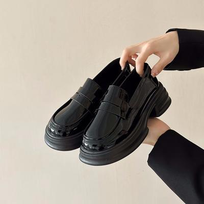 Туфли на круглой платформе женские черные кожаные туфли в студенческом стиле универсальные британские туфли-лоферы jk uniform shoes