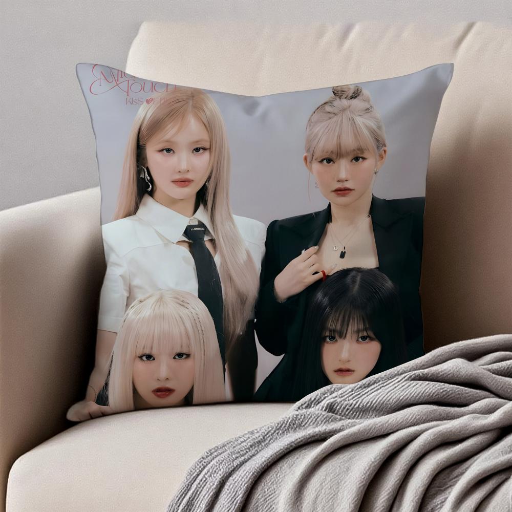 GirlGroup Kpop KKISS OF LLIFE Cushion Cover Pillowcase Antidustmite Invisible Zipper Short Plush Sofa Cushion