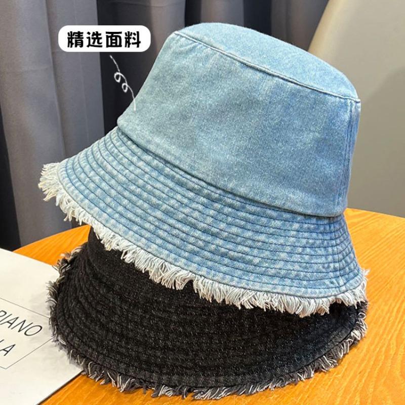 Панама из выстиранного денима, женская осенне-зимняя шляпа с передовым чувством, шляпа-панама с необработанным краем и простой защитой лица, подчеркивающая маленький овал лица, осень