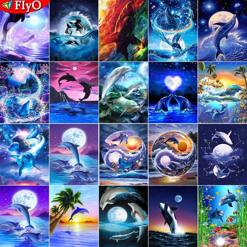 Алмазная картина, полная круглая квадратная дельфины, 5D DIY, Алмазная вышивка, вышивка крестиком, морской пейзаж, стразы, мозаика, настенное искусство