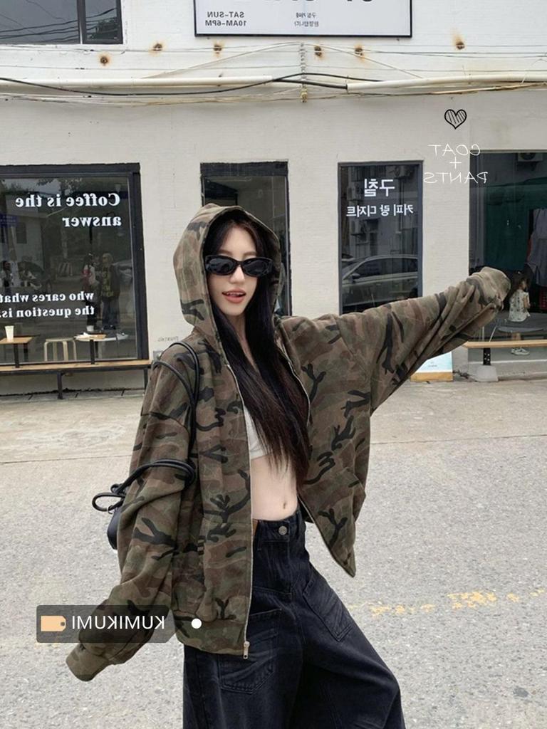 Women's Retro Camouflage Hooded Sweatshirt - Autumn 2024 Casual Slim-Fit Zipper Jacket