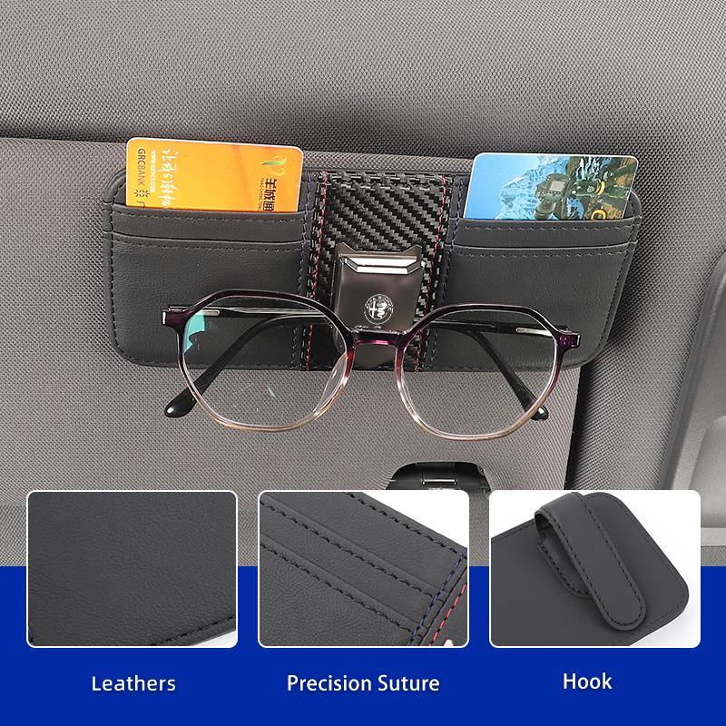 Car shield leather double-sided card bag glasses clip interior For Alfa Romeo 159 Giulietta Giulia 147 Mito 156 166 GT Stelvio QI7
