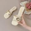 2025 Summer New Internet Celebrity Soft Leather Cool Slippers Women's Summer Wear Fashion High Heel Non-slip Premium Fairy Style Sandals