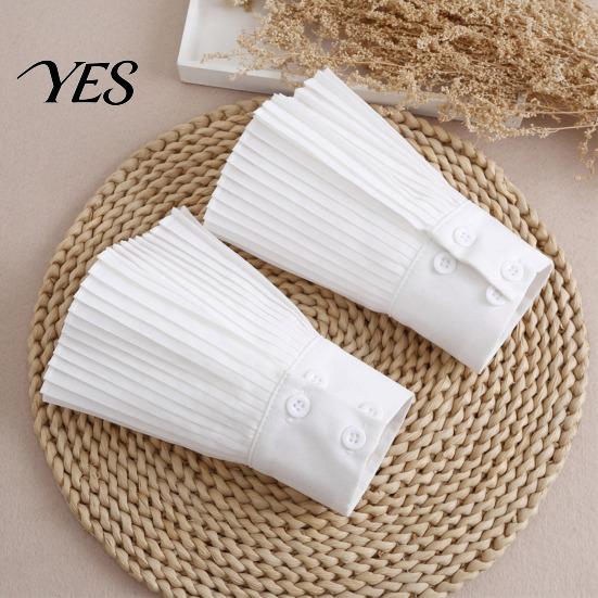 Detachable Sleeve Extenders Pleated Fake Cuffs for Women, French Style Wrinkle Resistant Inserts with Buttons, Elastic Wrist Sweaters And Sweatshirts