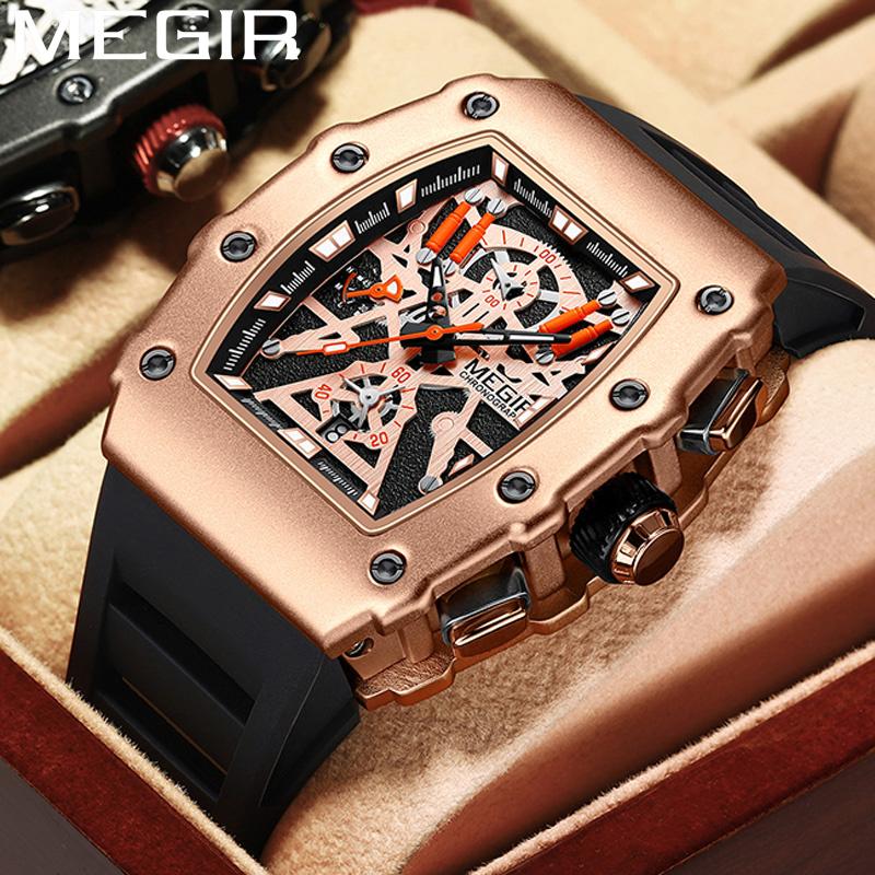 Часы-хронограф мужские повседневные водонепроницаемые светящиеся спортивные аналоговые кварцевые наручные часы с циферблатом-бочкой и силиконовым ремешком автоматическая дата