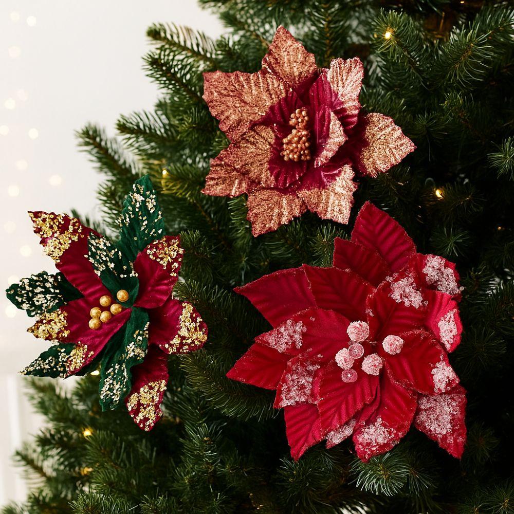 Beautiful Artificial Christmas Flower Large Glitter Xmas Tree Ornaments  Party Supplies