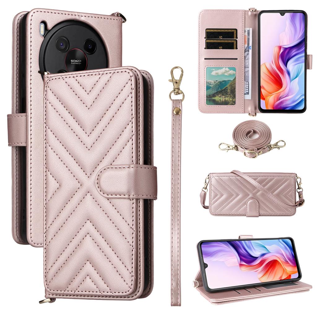 For ZTE Blade V70 Max/nubia V70 Max Wallet Case with Shoulder/Wrist Strap Leather Phone Cover Stand