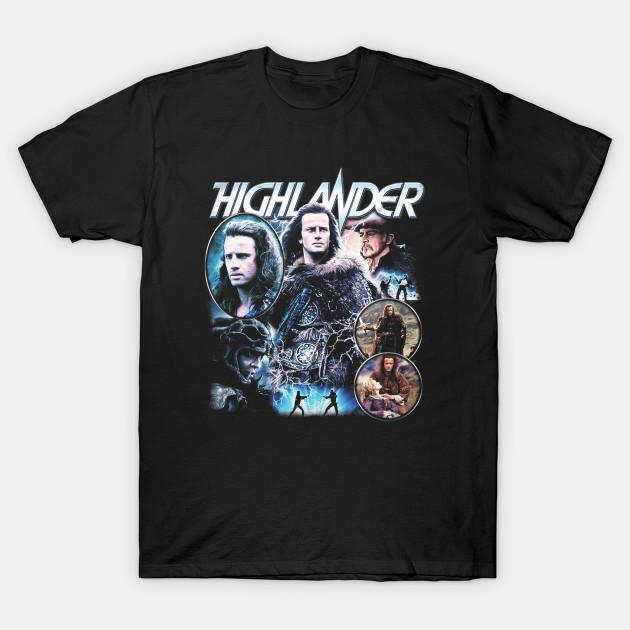Men Black Print T-shirt Highlander No-Cut Heat Transfer Print Cotton Tshirt