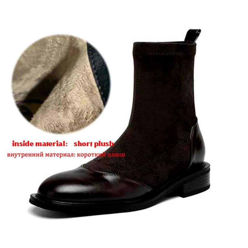 Krazing Po Микрофибра Флок Зима Круглый Носок Размер 33 Ботильоны Челси Размер 43 Молния Высокое Качество Низкий Каблук Ботильоны