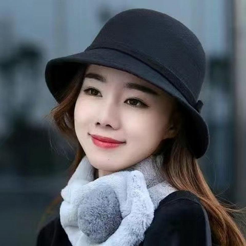 Autumn and winter hat women's fashion British big-brimmed top hat warm woolen hat spring and autumn basin hat outdoor retro felt hat