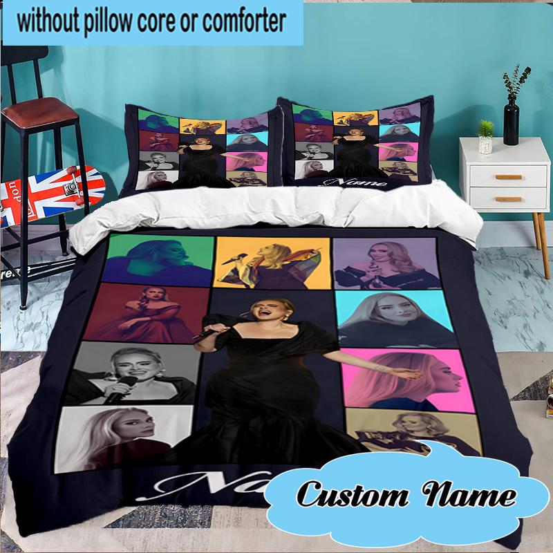 Custom Name Love Music Adele Bedding Set 3pcs, Bedding Set Including 1pc Duvet Cover And 2pcs Pillowcases for Bedroom, Dormitory Gift