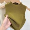 Women Knitted Vest Tops Slim Fit Half-High Collar Sleeveless Top Solid Color Stretchy Knit Blouse Daily