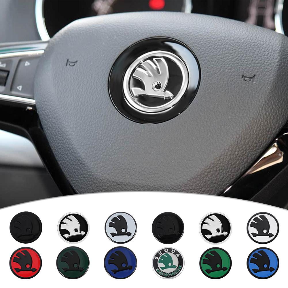43/44mm For Skoda VRS Octavia Fabia Kamiq Rapid VII Car Steering Wheel Center Cover Sticker Decal Decor Accessories Auto Styling