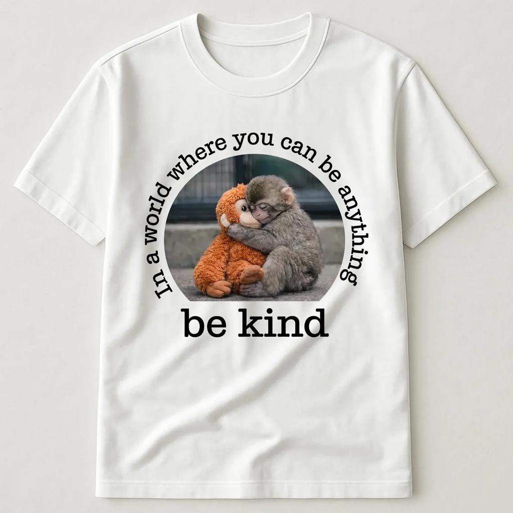 Be Kind Inspirational Quote Cute Monkey Hugging Plush Toy T-Shirt