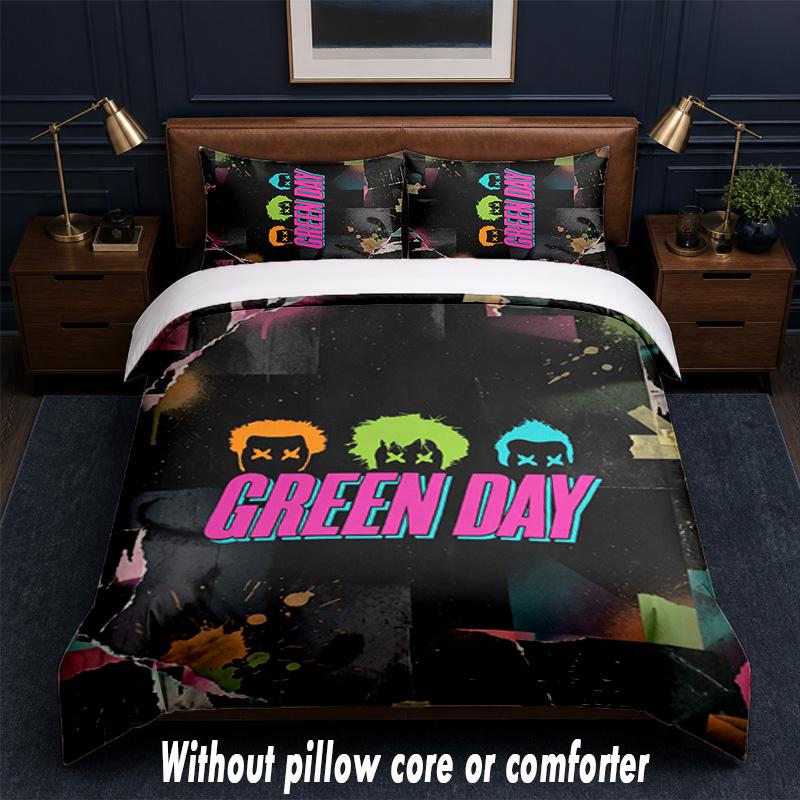 Green Day Design Bed Bedding Set 1 Duvet Cover + 2 Pillowcases Soft Breathable Household Bed Linens