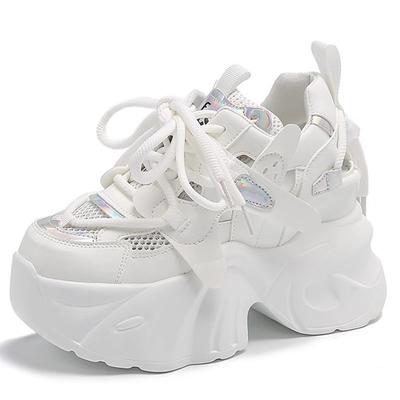 Модные женские сетчатые толстые кроссовки летние туфли на высокой платформе 9 см каблуки танкетки повседневная обувь женские дышащие спортивные кроссовки для папы