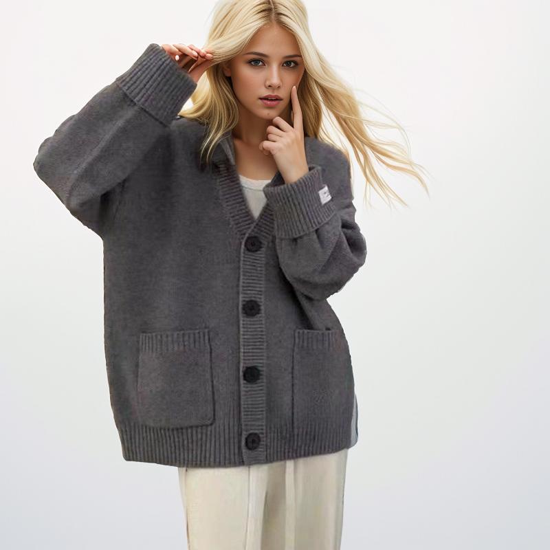 Осенний женский свитер Вязание Базовый модный кардиган с длинным рукавом Свободное повседневное тонкое пальто