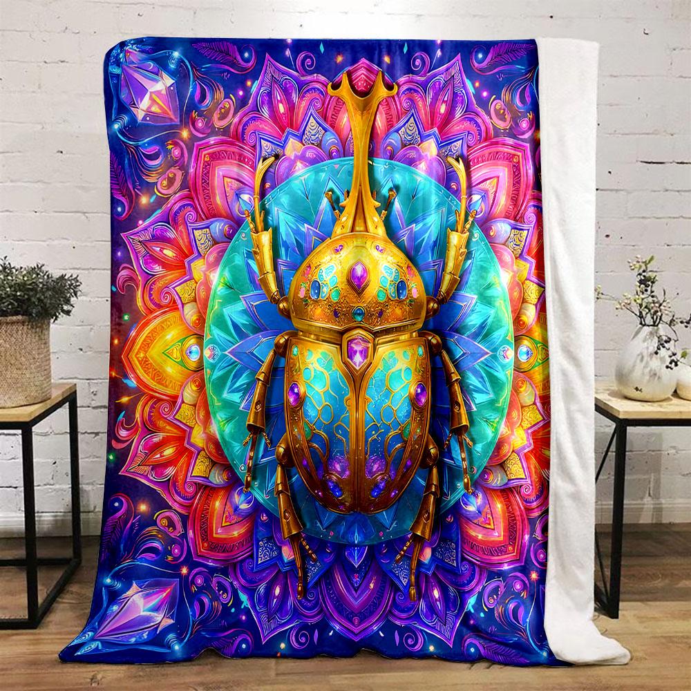 "Colorful Mandala Jewel Beetle Design" Patterned flannel blanket perfect for the bedroom living room, sofa, or a little nap