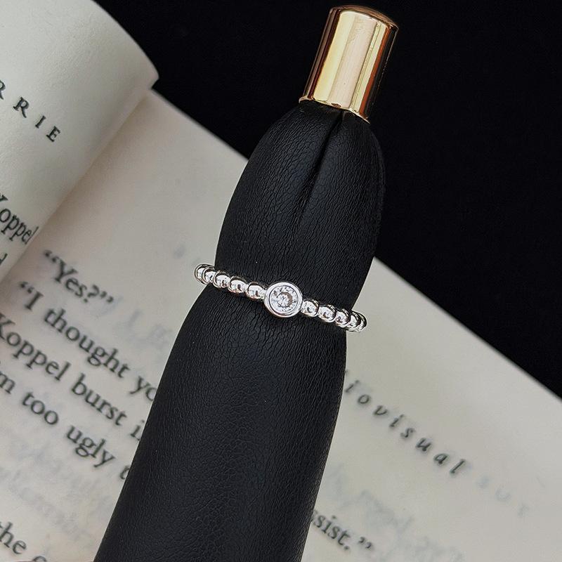 Exquisite And Small Girl Round Bead Chain Colored Zir*****Pen Ring Niche Design Stacked Ring