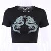 2024 Dragon Print Women's Cotton Crop Top - Short-Sleeve, Versatile Chinese Style Fashion.