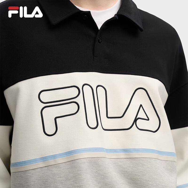 Fila Мужская вязаная рубашка-поло с длинным рукавом в стиле колор-блок