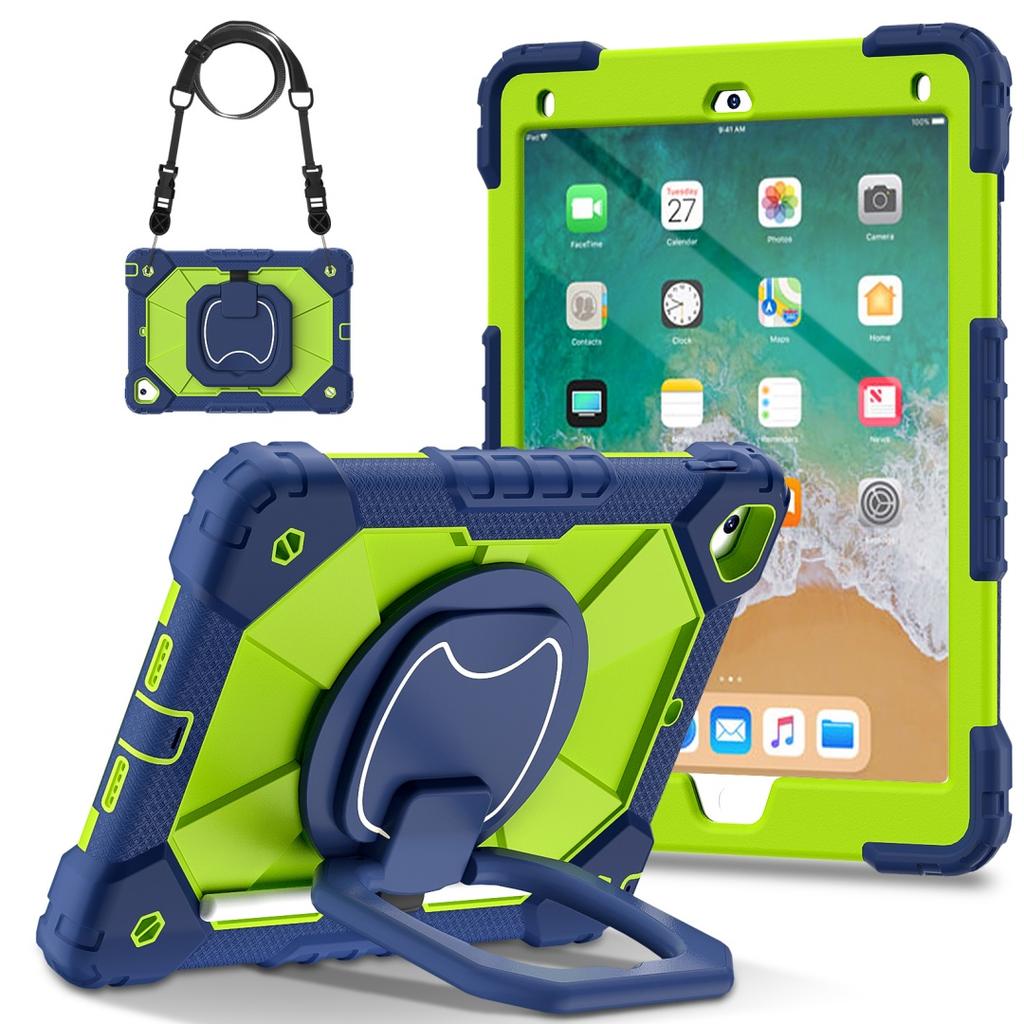 For Apple iPad 9.7 (2017) 360° Rotating Grip Heavy Duty Protection Stand TPU+PC 3in1 Anti-knock Shockproof Tablets PC Case