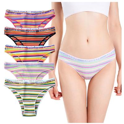 BEKYNI В рубчик Смесовые Разноцветные Спортивные Бразильские Полосатые 5 Цветов Женские Полузакрытые Хлопковые/Хлопковые Трусики, Трусики, (Размер M)