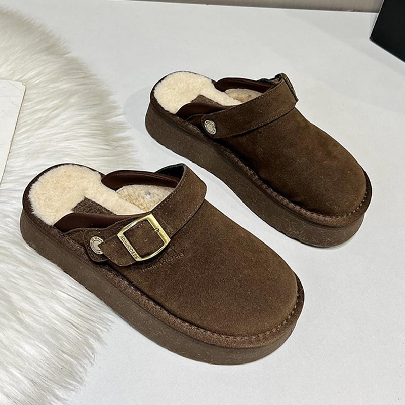 Замшевые женские туфли на плоской подошве из хлопка на платформе короткие плюшевые повседневные мюли 2025 года трендовые домашние теплые уютные зимние зимние ботинки для женщин