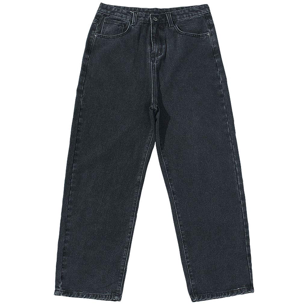 KAKELO Мужские Широкие Джинсы Деним, Свободный Крой, Удобная Посадка (02.Черный, Размер M)