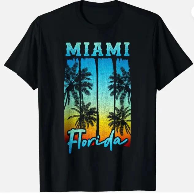 Miami Florida Beach Vintage Palm Trees Vacation Gift Unisex T- Shirt