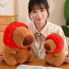 Strawberry Hat Capybara Pendant Plush Keychain Detachable Hat Realistic Soft Stuffed Animal Doll Plush Capibara Toy Kid's Gift