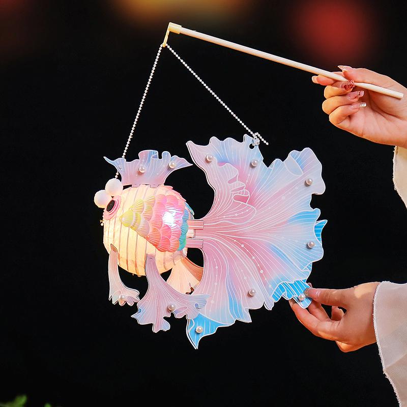 Светодиодный детский фонарь для праздника середины осени, благословение, ручной светящийся фонарь в виде рыбы, портативный светящийся фонарь в виде карпа кои