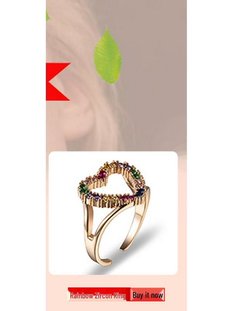 Комплект колец с розовым цирконом и бриллиантами - Креативные ювелирные аксессуары