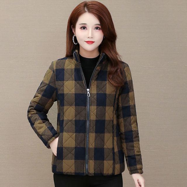 Новинка, бархатное теплое женское пальто, топы, короткие стеганые куртки, зимняя верхняя одежда для мам, хлопковое пальто, женская клетчатая куртка 5XL